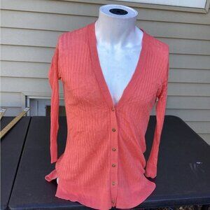 acubi mermaidcore fairycore JCP Linen Blend V-Neck Button Cardigan sz small